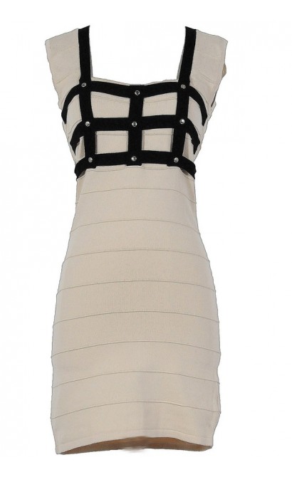 Come To My Window Black and Beige Bodycon Dress
